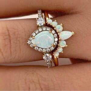 Elegant Gold and Opal Ring Set